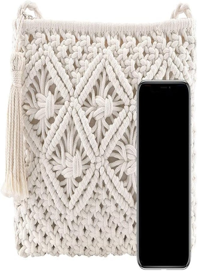 PARAH Women's Handwoven Crossbody Handbag Summer Beach Shoulder Handbag Cotton Crochet Woven Handmade Purse Bag Tassel For Ladies (White) - Image 4